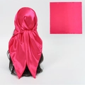 Elegant 90cm hot pink satin silk square scarf with a glossy finish for hair and neck - Rose Red