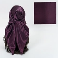 Deep purple satin square scarf 90cm with glossy silk texture for head wrapping - Dark Purple