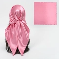 Pink satin square headscarf with silky glossy texture and 90cm minimalist design - Bean Paste Red