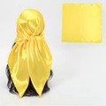Vibrant yellow satin square headscarf with silky gloss finish and soft draping texture - Yellow