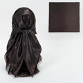 Chocolate brown satin silk square scarf 90cm with smooth glossy finish back view - Deep Brown