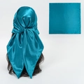Lake blue satin square scarf with silky finish and smooth texture for hair styling - Stone Blue