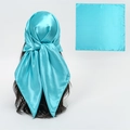 Teal blue satin square scarf with a smooth glossy finish for hair or neck styling - Lake Blue