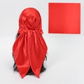Elegant 90cm square red satin scarf with a silky glossy finish and lightweight texture - Red