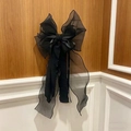 Elegant large black organza bow hair clip with wavy long ribbons for girls - Tulle Layered Bow / Temperament Black