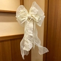 Elegant oversized white multi-layered organza ribbon bow hair clip for girls - Organza Layered Bow / Jasmine White