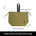 Kaki canvas lunchtas met trekkoordsluiting en afmetingen 38x24,5x27cm - Khaki