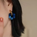 Elegant blue agate bead hoop earrings with gold finish for a stylish summer look - Gold Hoop Blue Bead Style / Blue
