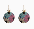 Elegant colorful floral round dangle earrings with golden butterfly accent for women - Floral Butterfly Pendant Style / Colorful