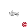 Elegant S925 sterling silver marquise crystal cartilage stud with a heart flat back - Triple Leaf Crown / 1.2*8mm / White Gold