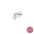 Premium S925 sterling silver heart labret stud with a sparkling square zircon dangle - Square Round Geometric / 1.2*8mm / White Gold