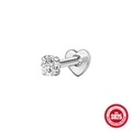 Sterling silver heart-shaped cartilage piercing stud with round cubic zirconia - Round Prong Set / 1.2*8mm / White Gold