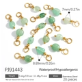 Set of 20 light green natural stone charms with golden stainless steel loops for DIY jewelry - Light Green (20 Pcs)