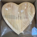 Handcrafted heart-shaped wooden prayer bowl with engraved crosses in a gift box - Natural Wood (Without Cards)