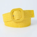 Close-up of bright yellow woven waist belt featuring a large square pin buckle detail - Yellow / 80-100cm