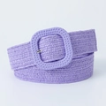 Detail of lavender woven belt featuring a large square buckle and textured braided pattern - Purple / 80-100cm
