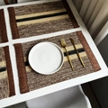 Handwoven paper fiber placemats with brown and black stripes and fringe for dining table - Coffee Striped Woven with Tassels
