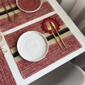 Red and cream woven paper dining mat set with matching festive pom-pom coasters - Red Striped Woven