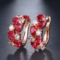 Boucles d'oreilles rose doré avec pierre rouge en goutte et pavé de zircons blancs - 5. Or Rose + Blanc + Rouge