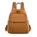 Women soft leather backpack in caramel brown with lychee texture and black hardware - Yellow Brown