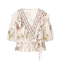 Top cache-cœur floral rose avec col en V, volants et ceinture nouée à la taille - XS / Comme indiqué