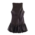 Vestido corto de cuero sintético negro sin mangas con dobladillo burbuja para mujer - XS / Negro