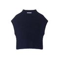 Gilet en maille côtelée bleu marine pour femme avec col montant et ourlet croisé - S / Bleu marine