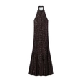 Brown sequin halter maxi dress with mermaid silhouette and elegant tulle hem detail - S / Brown and Black