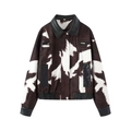 Vintage-Jacke mit Kuhmuster, Kontrastkragen aus Leder und Reißverschlusstaschen in Weiß - S / Wie gezeigt