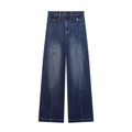 Vaqueros anchos retro de talle alto en azul oscuro con bolsillos decorativos de solapa - XS / Azul marino