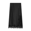 Elegante zwarte satijnen midi-rok met delicate wimperkant zoom en zijsplit details - XS / Zwart