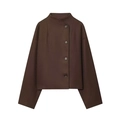 Giacca corta minimalista marrone caffè in misto lana con bottoni asimmetrici - XS / caffè