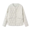 Women's lightweight quilted jacket with hexagonal patterns and snap button closure - XS / White