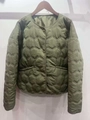 Detailed view of army green quilted jacket with unique hexagonal patterns and snap buttons - XS / Olive Green