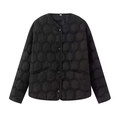 Lightweight black quilted jacket with unique hexagonal pattern and crew neck for women - XS / Black