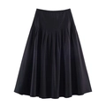 Klassischer schwarzer Midirock mit hoher Taille und Faltenwurf in eleganter A-Linie - XS / Schwarz