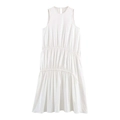 Vestido midi blanco sin mangas con volantes escalonados y detalles de cordón ajustable - XS / Blanco