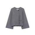 Minimalist grey wool knit cardigan with flared sleeves and waist tie detail - S / Gray