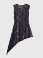 Détails de la robe noire à paillettes avec des franges et une coupe asymétrique - XS / Noir