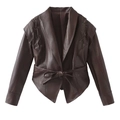 Chaqueta vintage de cuero sintético marrón oscuro con cintura con cordones - S / Cuero de Imitación / café