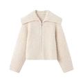 Women's off-white sherpa fleece jacket with large collar and zip-up front closure - S / Milky White