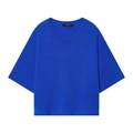 Koningsblauwe gebreide trui met korte mouwen en ronde hals in een casual losse pasvorm - S / Blauw