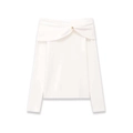 Haut élégant en maille blanche à manches longues avec col bateau et bouton doré chic - S / Blanc