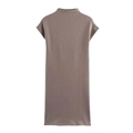 Taupe mock neck short sleeve mini dress with a minimalist straight-cut design - S / Khaki