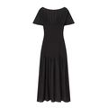 Robe midi noire élégante à épaules dénudées avec taille plissée et manches à volants - XS / Noir