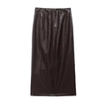 Elegant dark brown faux leather high waist maxi skirt with a sleek straight cut and texture - XS / Dark Coffee Skirt