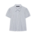 Kurzärmelige blau-weiß karierte Bluse mit Puffärmeln und klassischem Kragen - XS / Blau Weiß Kariert