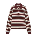 Haut polo en tricot à manches longues et rayures vintage pour femme en bordeaux et bleu - S / Rayé Multicolore