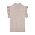 Haut tricoté sans manches pour femme avec épaules à volants et ourlet côtelé - S / Khaki Clair