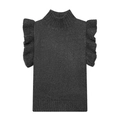 Haut tricoté sans manches gris foncé pour femme avec volants aux épaules et col montant - S / gris foncé